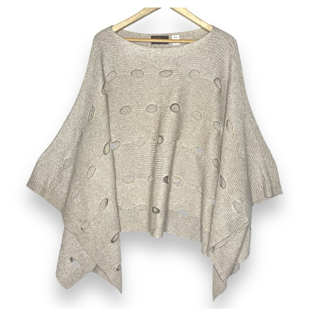 Kerisma Neutral Taupe Tan Open Knit Poncho Ruana One Size